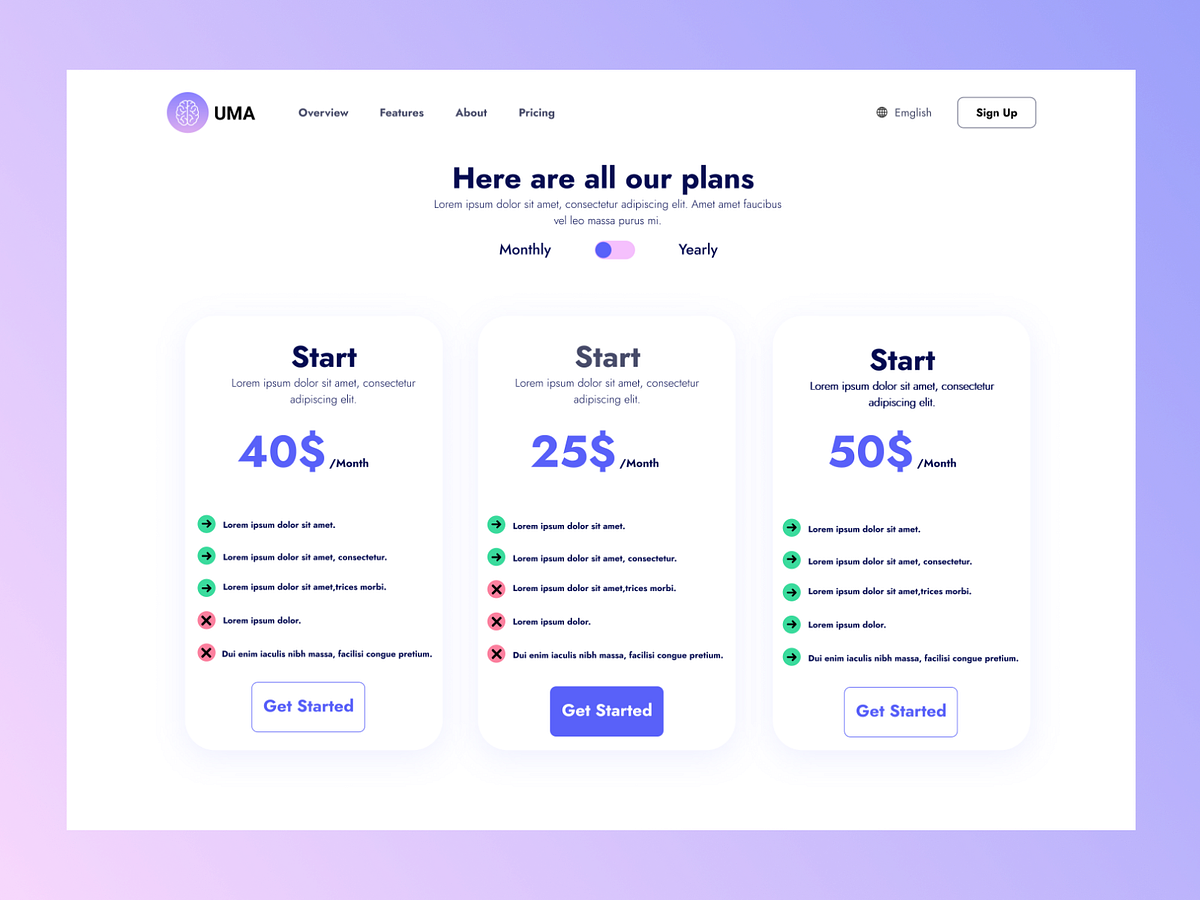 Pricing Table UI Design designs, themes, templates and downloadable
