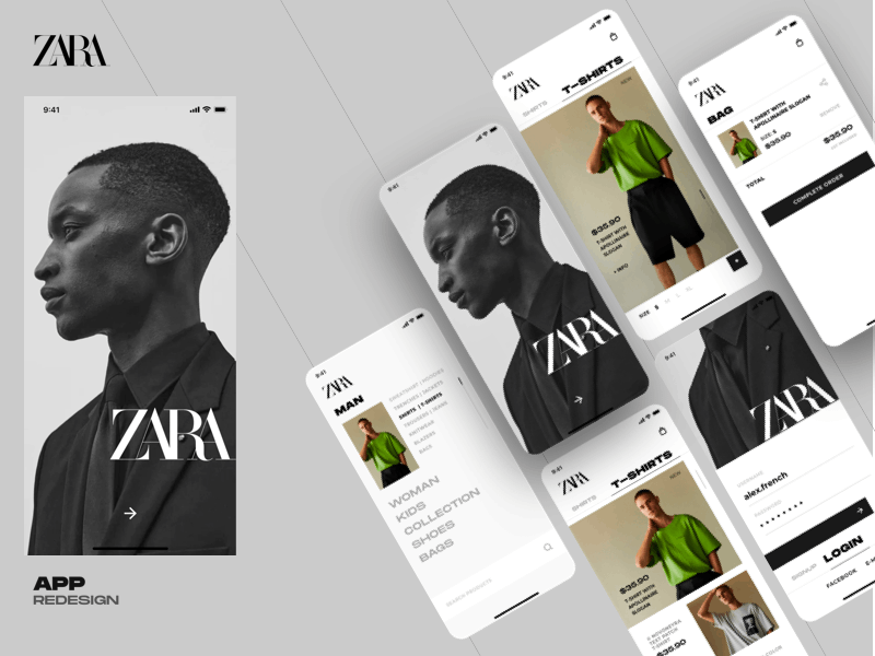 Zara - App Redesign 2020 branding design fashion flat ui interaction motion principleapp sketch typography ui ux zara