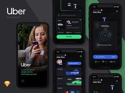 Uber - Redesign Challenge (2019) adroitgrafik app concept dark download free freebies illustrations ios sketch uber ui
