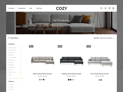 Cozy - A modern furniture store craft furniture interior interior design ui ux