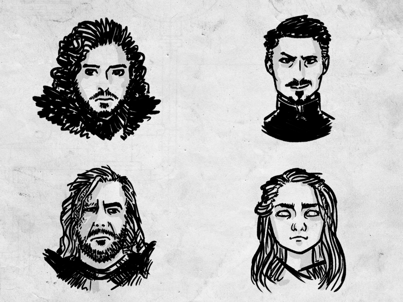 Game Of Sketch pt. I arya stark black game of thrones illustration jon snow petyr baelish silentiger sketch the hound white