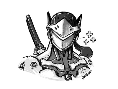 Genji blizzard doodle drawing fanart genji illustration overwatch silentiger sketch