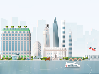 New York skyline architecture background buildings chrysler city ferry flatiron glass illustration kingkong new york nyc pastel river skyline skyscraper urban vector wall street