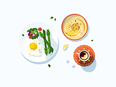 Food Illustration breakfast coffee eggs food food and drink food app food delivery food illustration fresh hummus illustration lunch minimalistic salad vector vector art