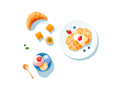 Food Illustration breakfast colorful croissant delivery app desserts food food app food delivery fruits icecream illustration pastry photoshop sweet texture ui illustration vector waffles