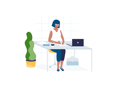 Illustration for Voicera app character colorful company desk documents illustration laptop lawyer meeting notes office people plant vector voicera woman