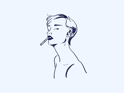 Sketchy Portrait blue brush cigarette clean illustration ink linear man outlines portrait procreate sketch smoke