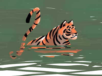 Tiger animal brush cat hunter jungles nature procreate reflection sketch strokes tiger water
