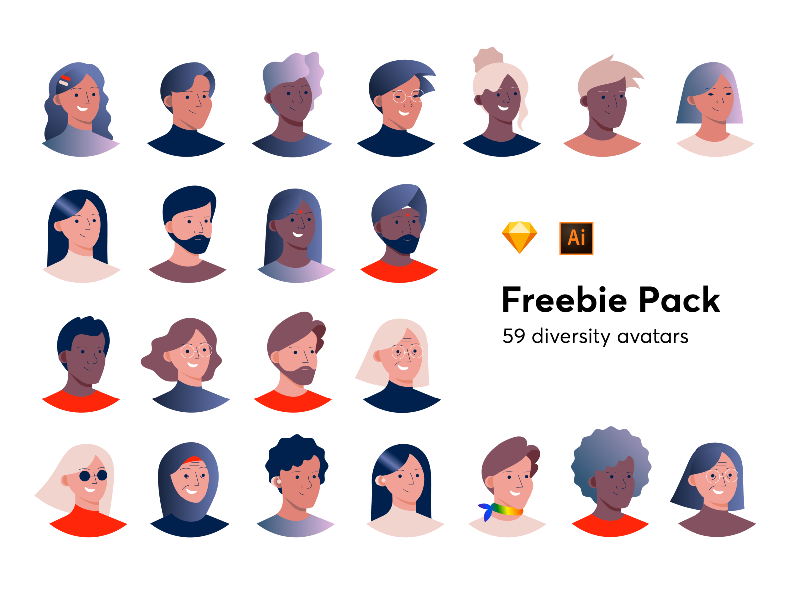 Diversity Avatars avatars colorful design diversity download free freebie head illustrations inclusive pack people set sketch ui vector
