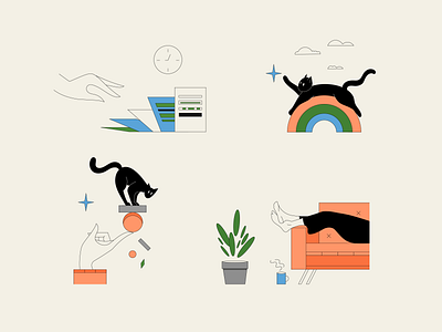 Work-life Balance app app balance black cat colorful documents illustration life outlines relax retro sketch tasks time ui vector