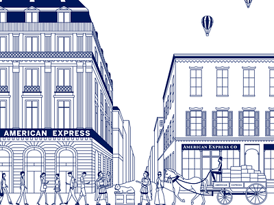 Illustration concept for American Express american express amex architecture building concept illustration people wagon