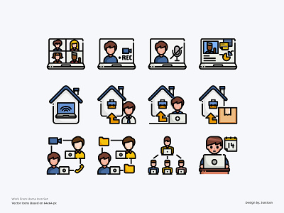 Work From Home Icon Set avatar business color line design home office icon illustration meeting meeting app remote work remote working symbol vector video video conference work from home
