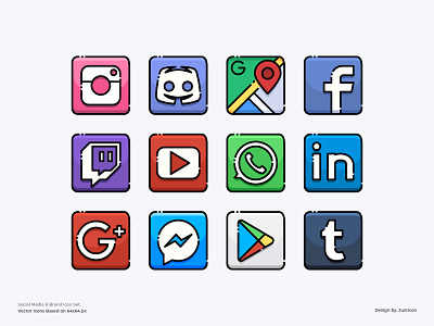 Social Media and Brand Icon Set branding color line discord download facebook icon illustration logo logo design outline social media symbol ui vector website youtube