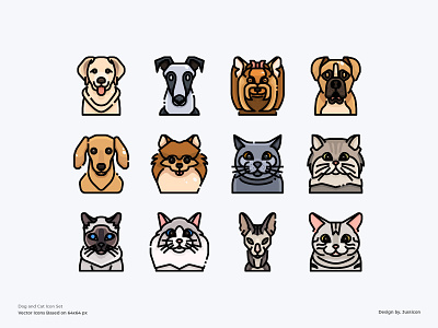 Dog and Cat Avatar Icon Set animal avatar cat color line design dog icon illustration pet symbol vector