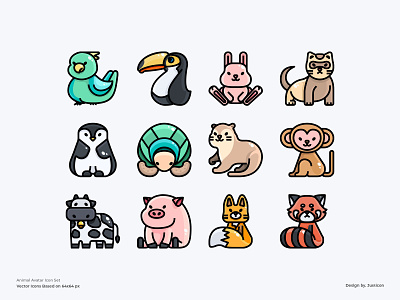 Animal Avatar Icon Set animal avatar color line design icon illustration pet symbol vector zoo zootopia