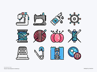 Sewing Icon Set brand clothes clothing color line design equipment icon illustration sewing sewing machine symbol vector