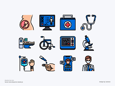 Hospital Icon Set app avatar color line design doctors hospital icon icons illustration medical medical care symbol vector video website