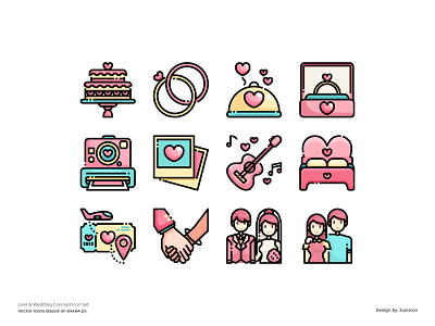 Valentine Icon set avatar color line couple heart icon illustration lovely lovers married outline symbol vector website weddings