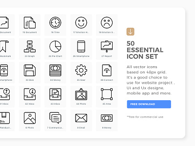 50 Free essential icon set ( Free for commercial use ) download free freebie icon illustration interface logo symbol ui ux web