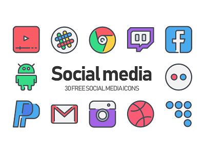 30 Free Social media Icons app color line download free icon illustration outline symbol ui vector website