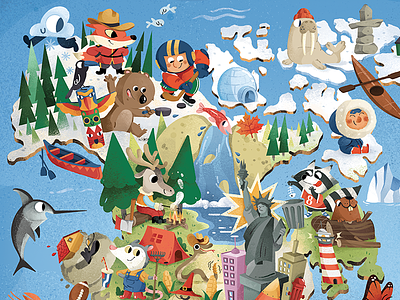 The illustrated world map animals book children childrens graphic design illustration