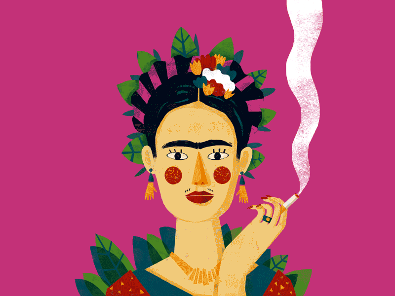 Frida frida fridakahlo grlpower pink smoke smokeanimation vivalavida woman