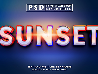 sunset 3d text effect 3d text editable text fonts graphic design illustration mock up psd text effect