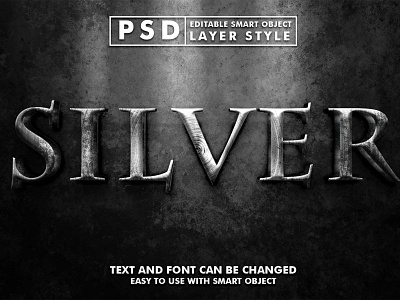 3d realistic silver psd text effect