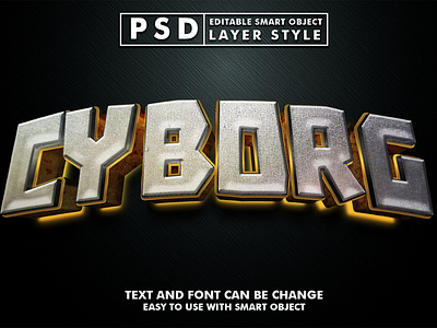 cyborg 3d realistic psd text effect