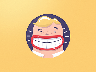 Golden boy badge flat golden icon illustration lips smile teeth