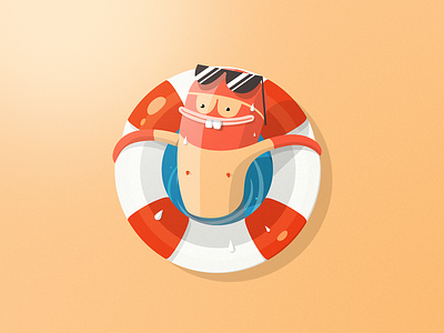 Mr. Survivor badge beach bright flat hot icon illustration lifebelt sun