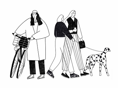 Weekend Vibes. Girls illustration black and white character dalmatian design feminism feminist girls graphic graphic design illustration leisure outside pastime walking woman women