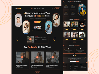 Podcast Platform Landing Page (Dark Mode) podcast landing page podcast landing page ui design podcast platform landing page podcast website landing page podcasters landing page ui ui designer ui designs uiux uiuxdesigner ux ux designer