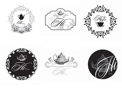 Tea Time black and white design logo ornate tea