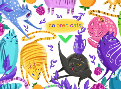Colored cats 2d animal art cartoon cat cats color colored cute funny graphic design illu illustration print