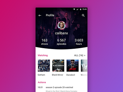 User profile app mobile movies profile tv series tv shows ui user user interface