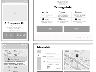 Triangulate: landing page draft wireframes interface key path ui user experience user flow uxpin wireframes
