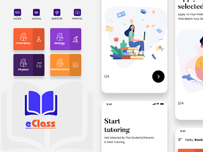 eClass app screens app ui branding codiant design education educational elearning icon learning mobile apps school tutor