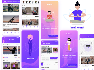 Well Monk app screens app ui branding codiant design icon meditation meditation app meditation mobile app ui yoga app