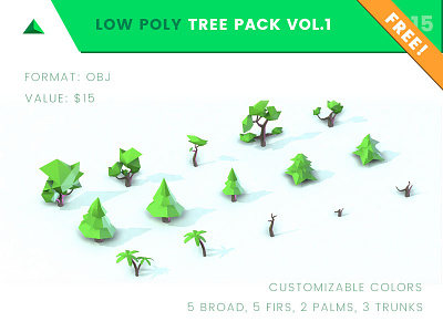 FREE Low Poly Tree Pack Vol. 1 3dmodeling art free gamedev lowpoly modeling obj poly polydust polygon software tool