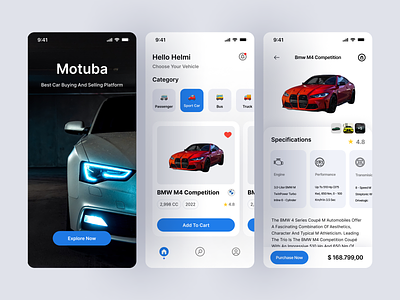 Motuba - Buy & Selling Car Mobile App app appdesign auto automobile buy car drive mobileapp mobileui sell ui vehicle
