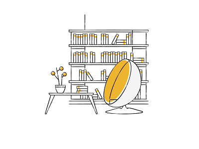 #03 - Le Tank (Paris) - Library book branding city communication design egg egg chair furniture house human being illustration library library graphic design life lifestyle paris plant town vector yellow