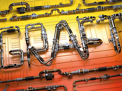 GRAFT 3d c4d industrial logo pipes render type typography work