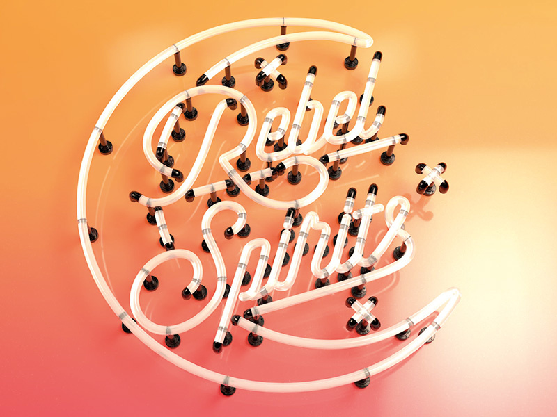 Rebel Spirits logo vray render drinks cocktail bar 3d neon sign light neon