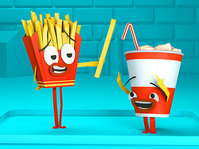 Have It Your Way animation c4d cgi characters fast food fries paper craft render soda vray