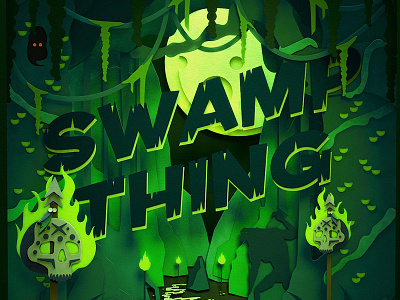 Swamp Thing horror monster moon movie paper paper craft poster skull swamp thing trees type