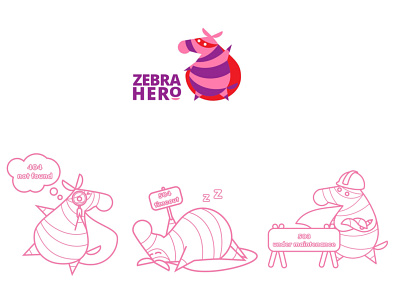 Zebra Hero branding cartoon corporate identity error 404 error message illustration logo