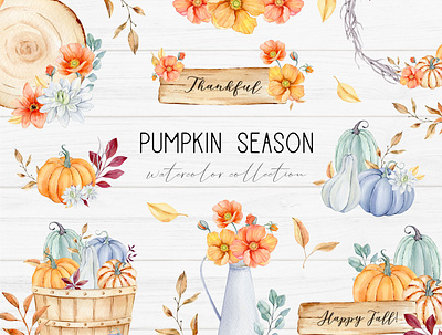 Watercolor Autumn Season Clipart Collection arrangements autumn clipart floral hand painted pumpkin sublimation watercolor