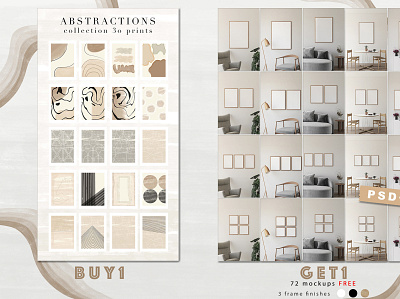 Buy "Collection 30 Abstract Prints" get "72 Mockups" FREE! 3d abstract art bundle collection decor design frame graphic design mockup photoshop poster print smart object wall art