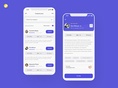 Mobile platform design for freelance specialist search android app application design design hiring human resource ios app minimalistic mobile mobile platform platform recruiting ui ux ux design